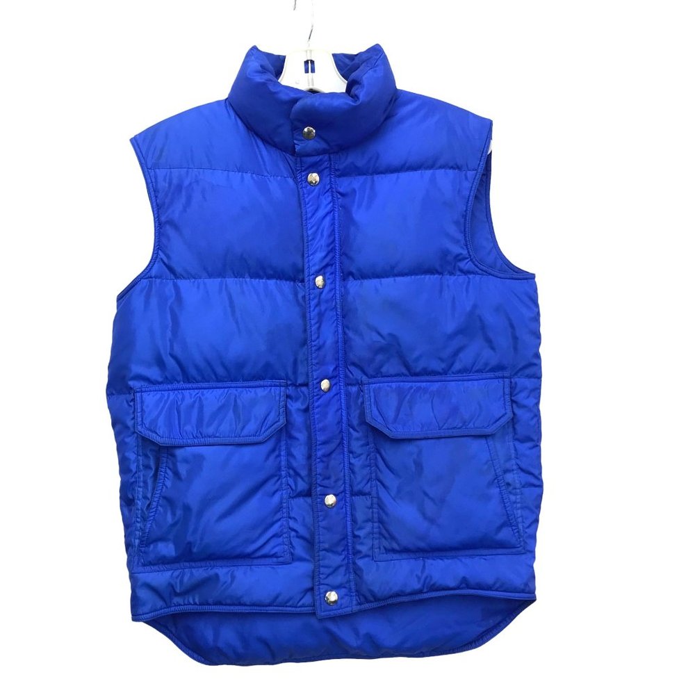 VTG Womens M Blue Down Puffer Vest Snap Front Nylon Wind Proof